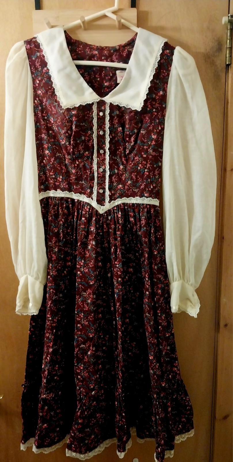 Vtg 70s Candi Jones California Prairie Cottage Core Dress Buttons Lace Small
