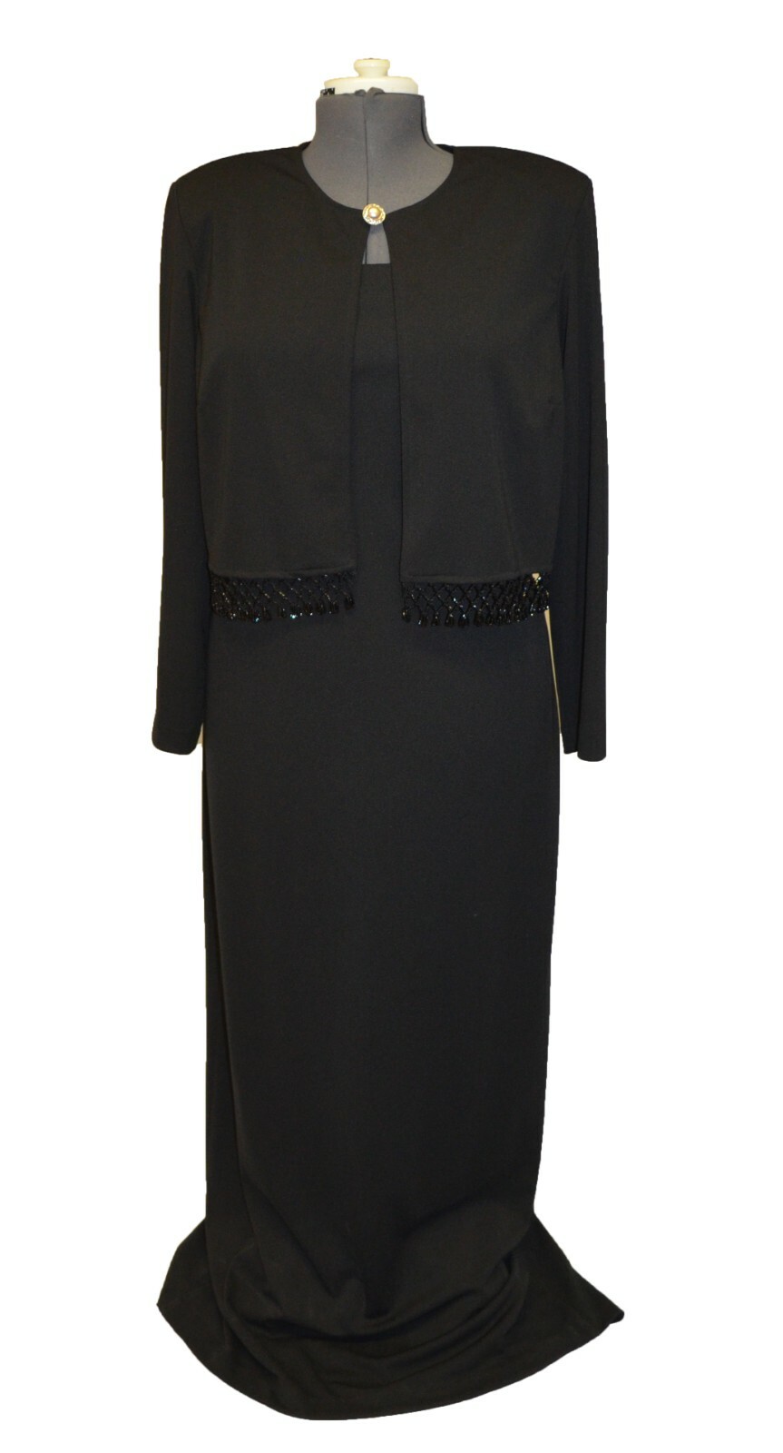 Crimson by Lawrence Kurtz Vintage 80s 90s Black Beaded Party Dress Jacket Set 14
