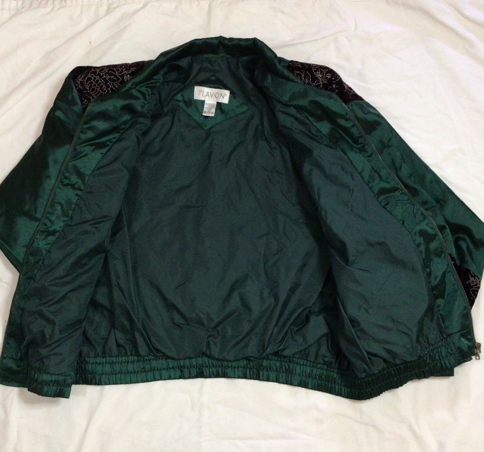 1995 Lavon Shiny Green Velvet Floral Accents Jacket Size XL VTG Shoulder Pads