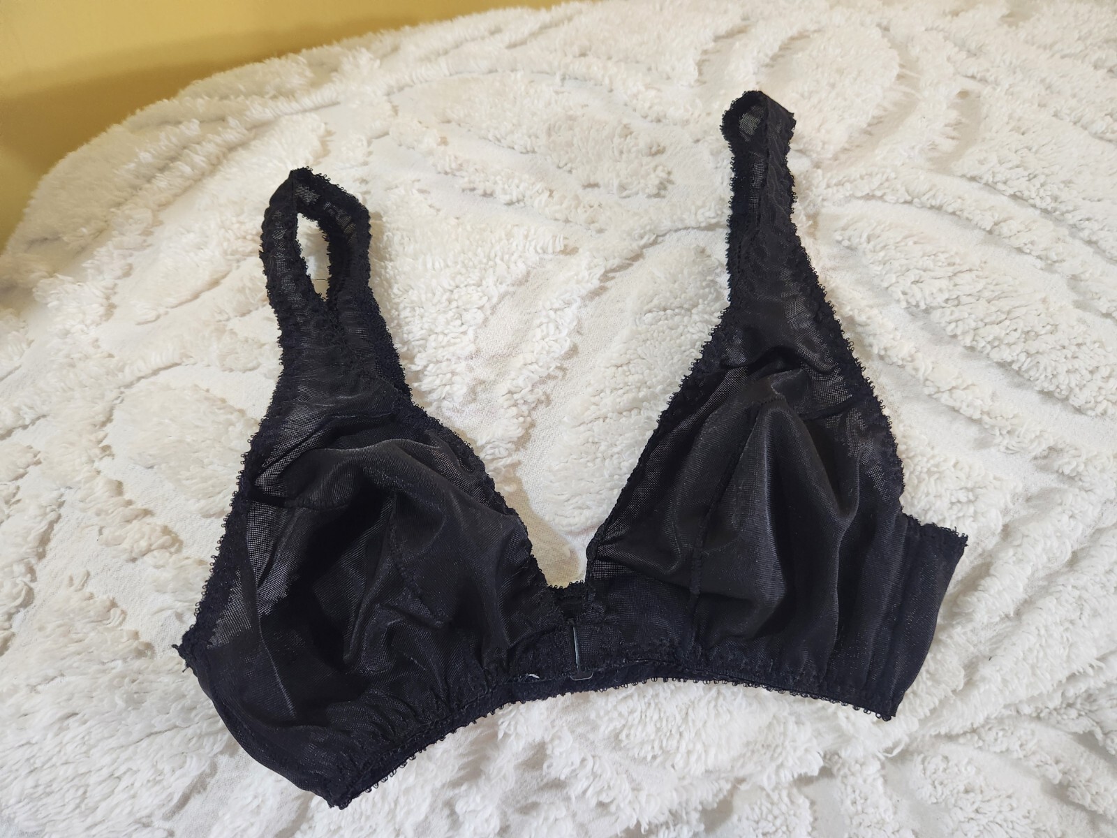 Vintage Adonna Bra 34 Black Nylon Adjustable Strap Front Closure Sheer – Tiny