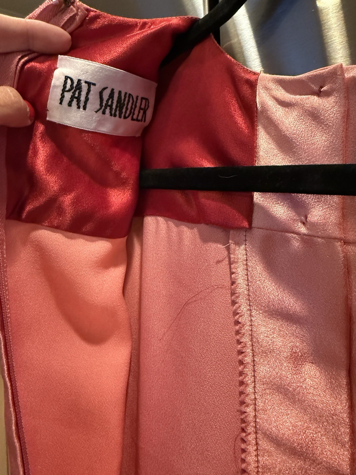 Vintage 70s Pat Sandler Ombre Pink Red Satin Dress Long Sleeve Midi Retro Small