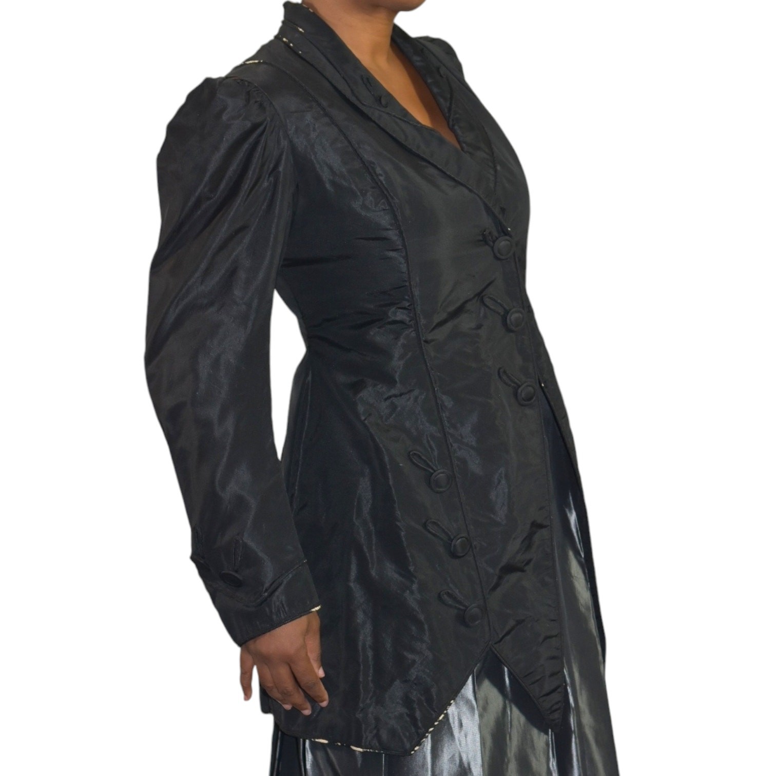 Antique Victorian Silk Jacket Coat Small Black Handmade Tailored Custom Vintage