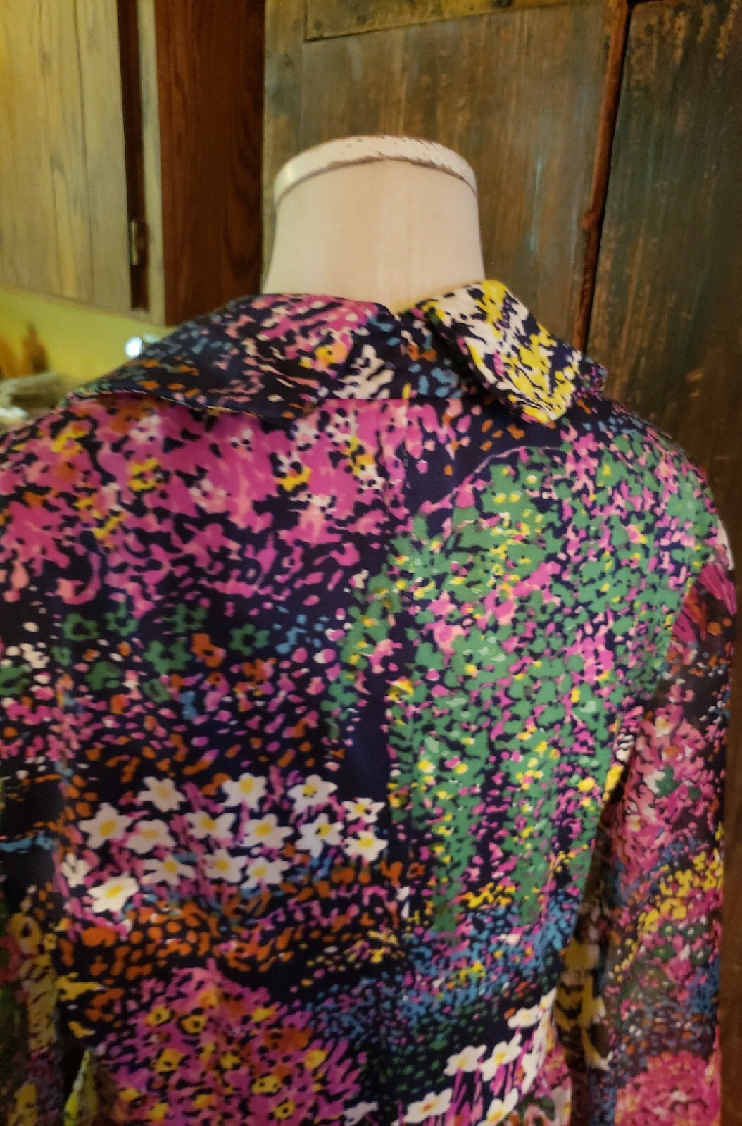 Vintage 1960s Don Luis De Espana multi Color floral Garden Chiffon Maxi Dress