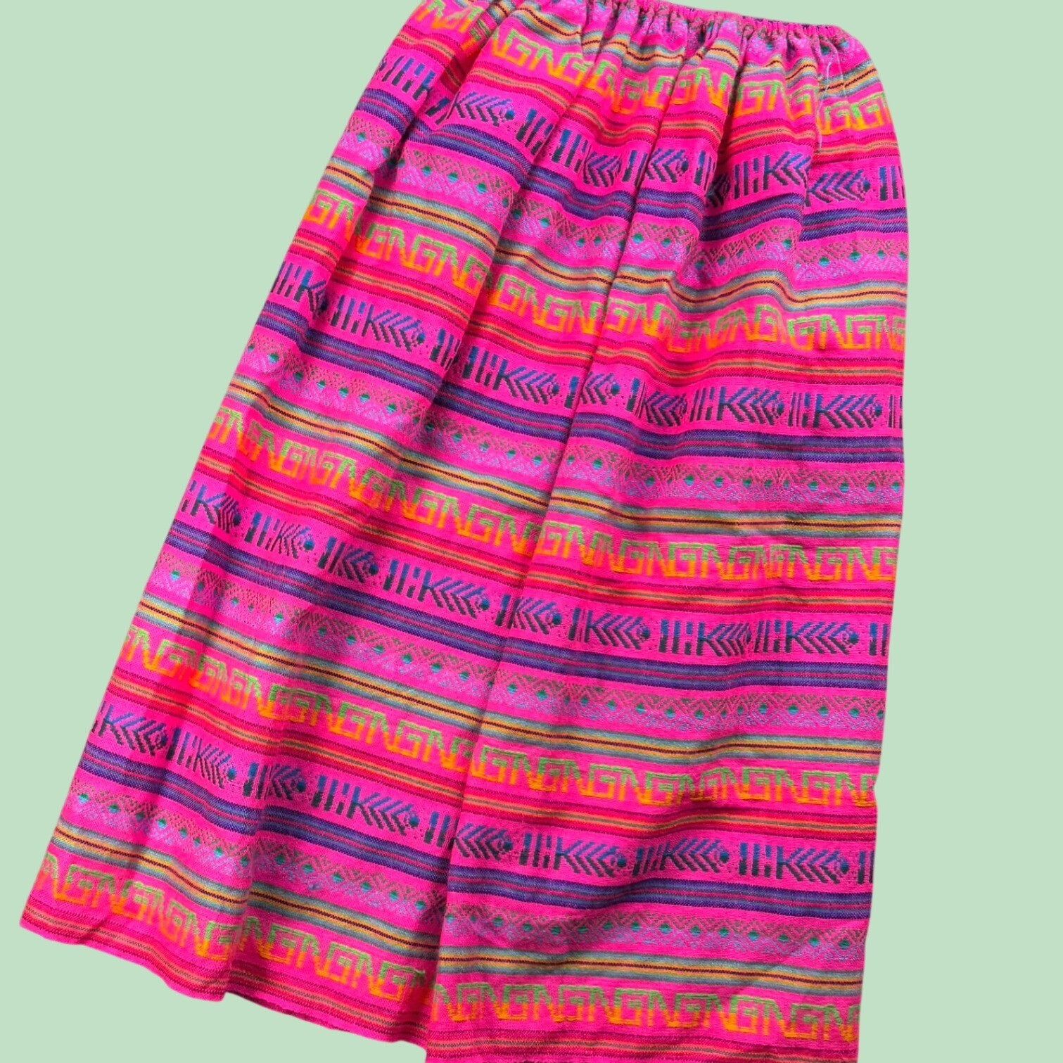 Vintage D’Classicos Striped Skirt Women 12 Mexican Folk Boho Pink Elastic Waist