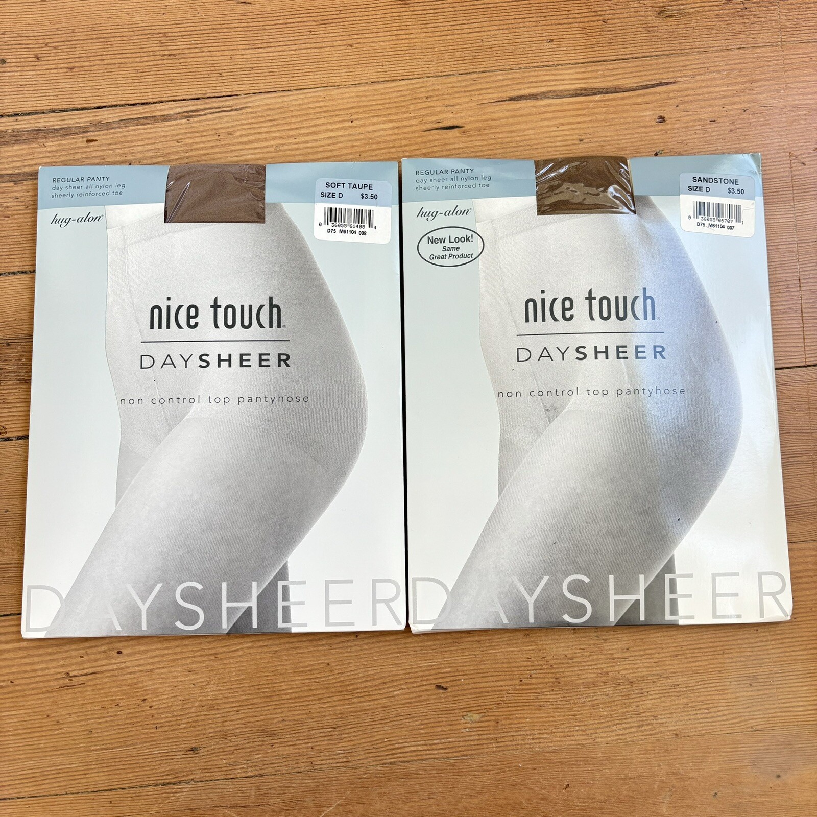NEW 2 VNTG Sheer Pantyhose Nice Touch Non Control Top USA Sandstone Taupe Sz D