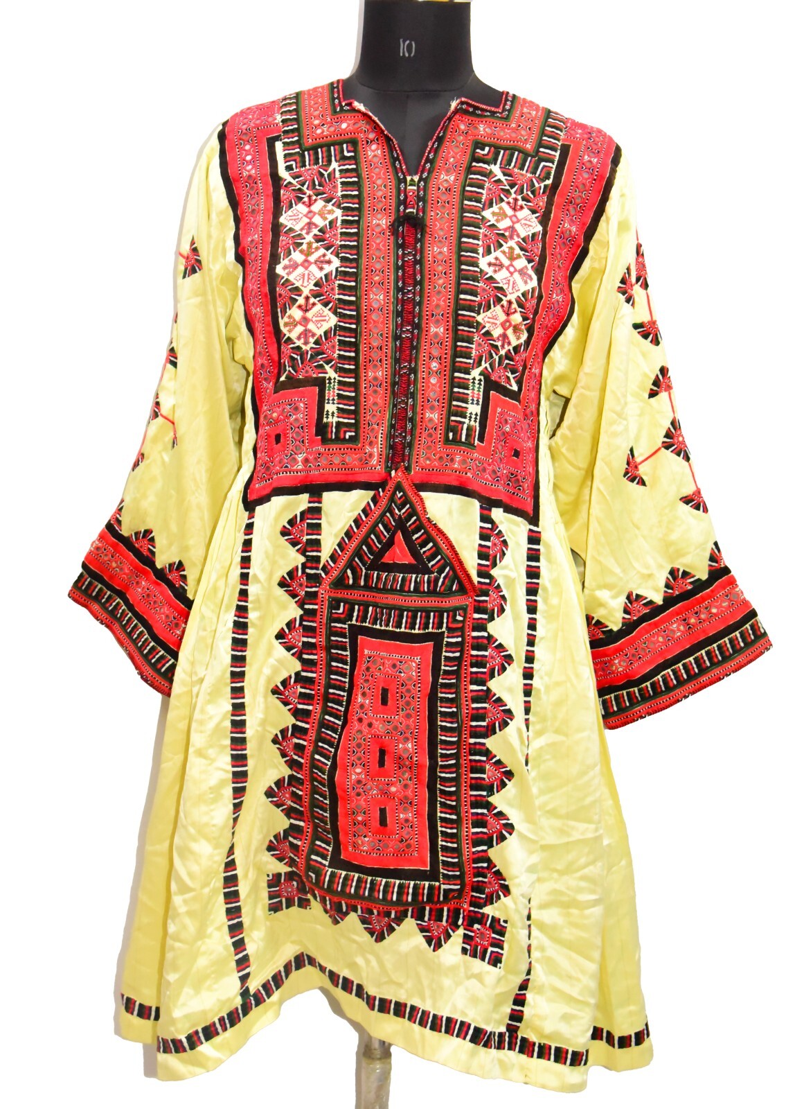Ethnic Banjara Frock Silk Dress Afghani HandEmbroidered Mirror Work Balochi Boho