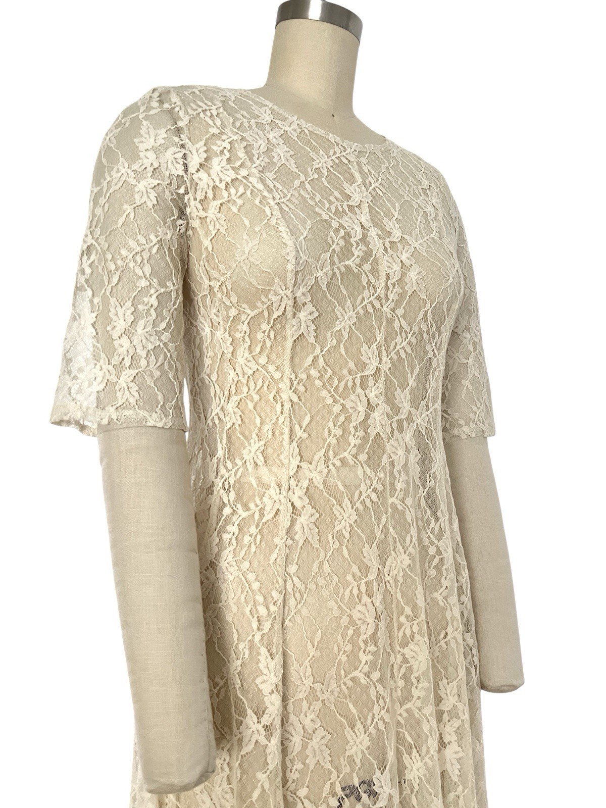 VTG 90s Y2K S M Lace Dress Boho Festival Cottage Core Lolita Flare Skirt Sheer