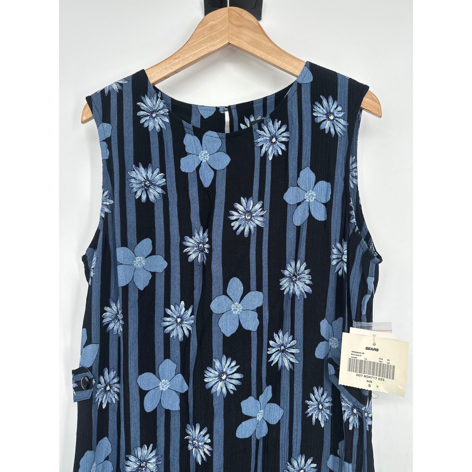 Vintage Sag Harbor Floral Maxi Dress S Blue Sleeveless 90s Cottage Boho Retro