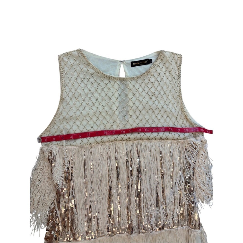 Babeyond Beige Gold Sequin Fringe Flapper Dress 1920s Gatsby Costume XXXL