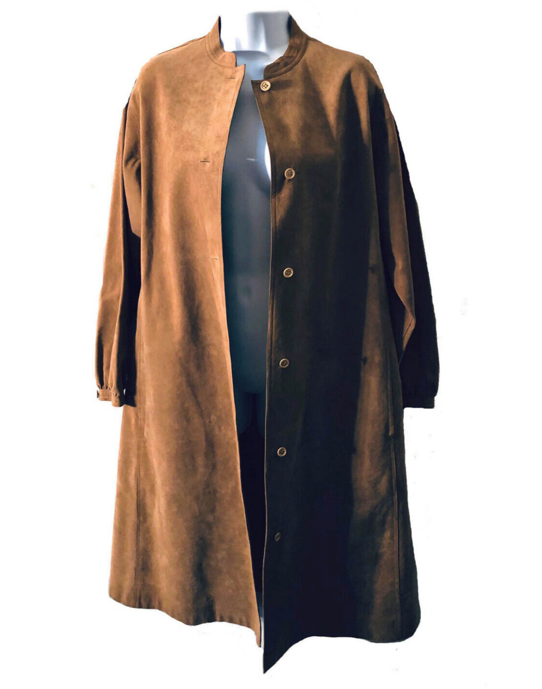 Halston Rare Camel Brown Ultra Suede Long Sleeve Vintage Coat Dress Duster M