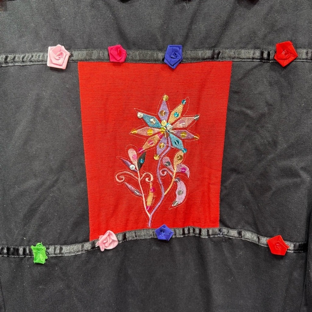 Vintage Patchwork Statement Jacket Colorful Ribbon Rosettes Sequins Embroidery