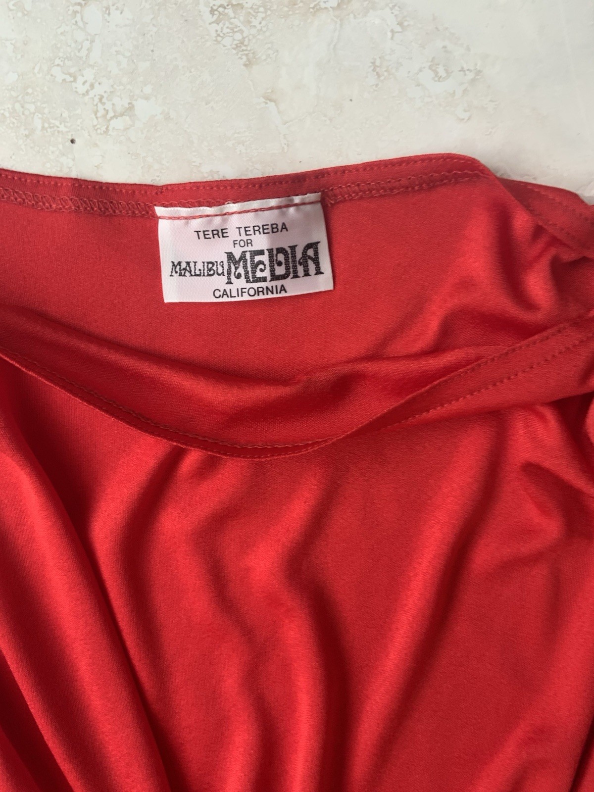 Vtg 70s Red Slinky Jersey Maxi Dress Womens Tere Tereba 4 Malibu Media Sz Sm/Med