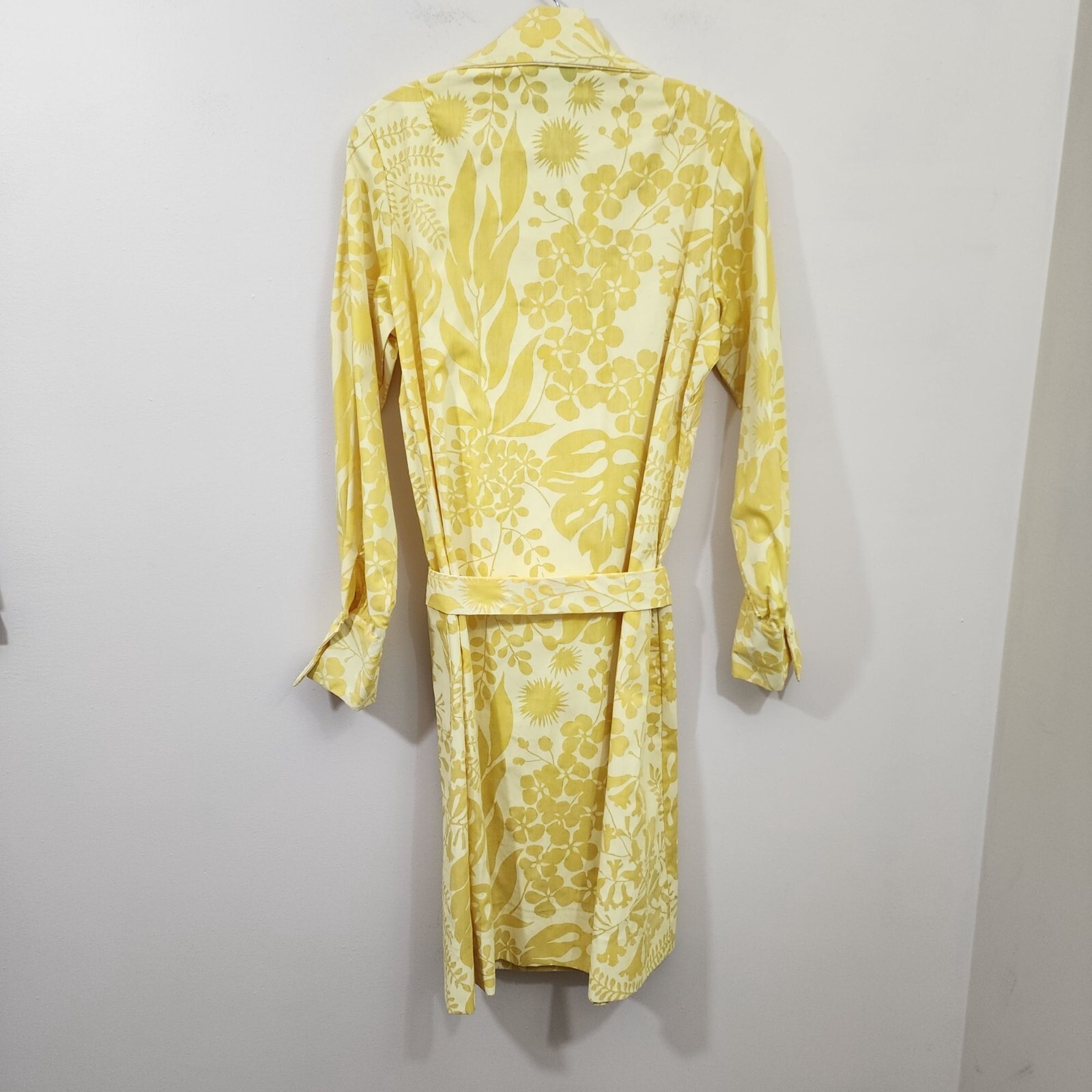 Ruth Clarage 1960s Vintage hand painted yellow floral long sleeve belted dress