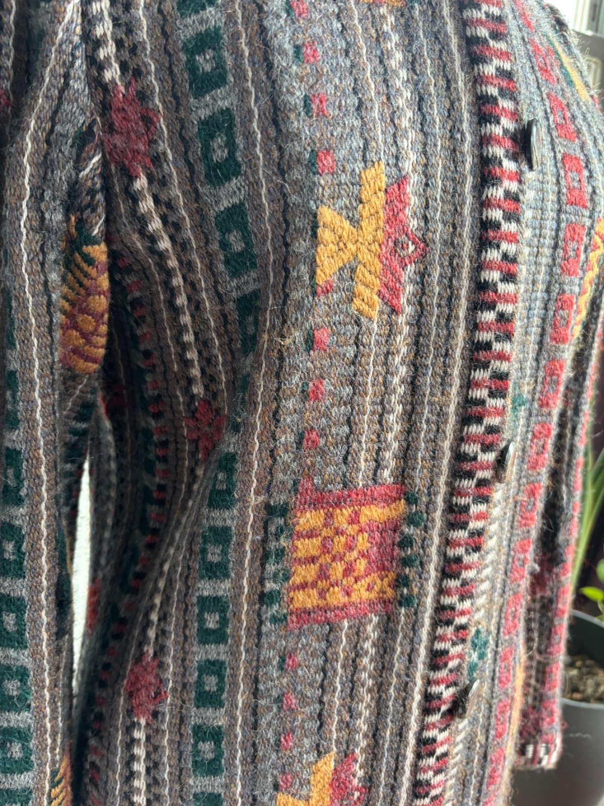 VTG EMANUEL UNGARO GRAY-BROWN SOUTHWEST NATIVE PRINT CARDIGAN SWEATER JACKET*S 4