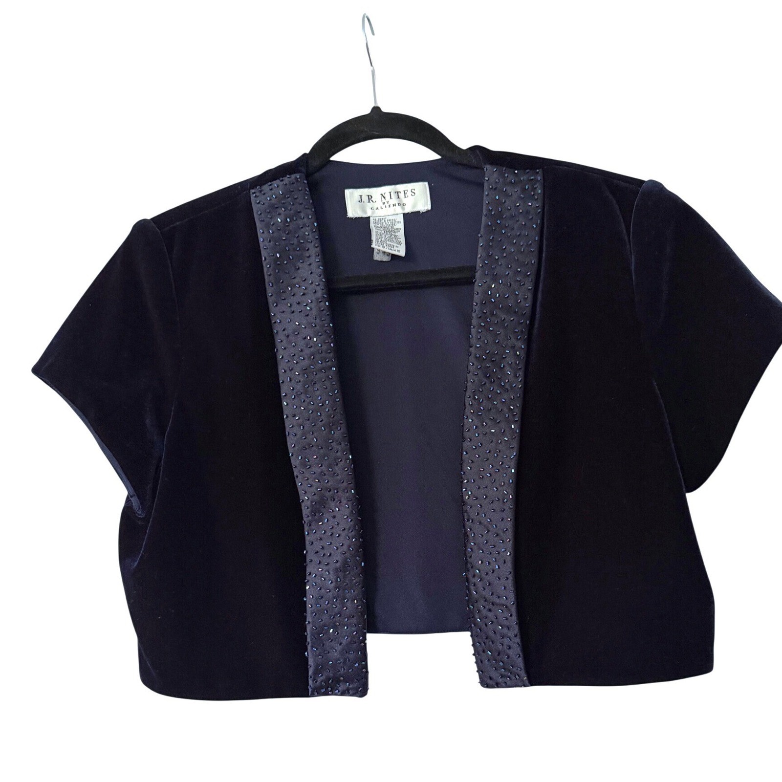 J.R. Nites Navy Blue Velvet Beaded Maxi Dress and Bolero Jacket Set Vintage 10