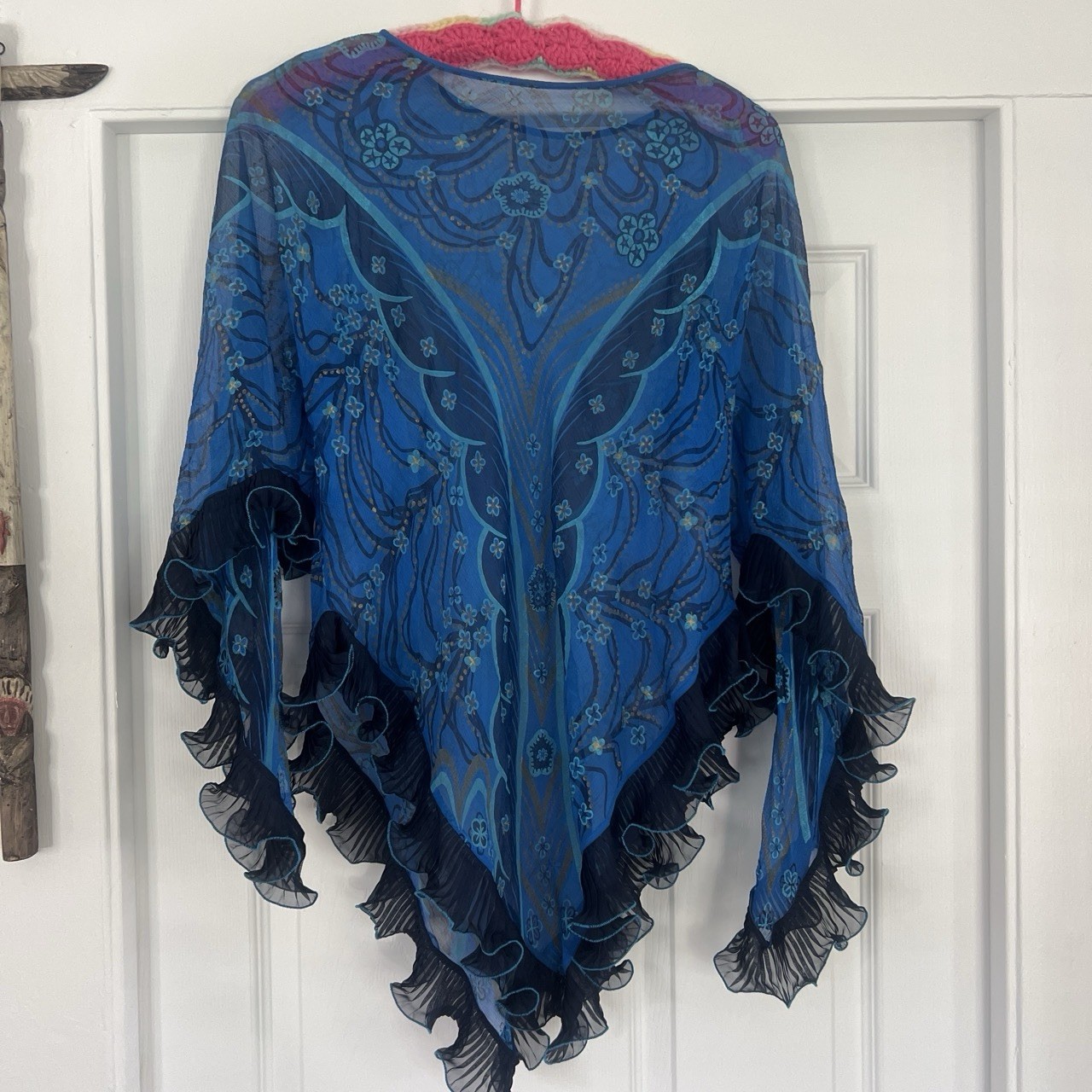 Vtg 70/80s Zandra Rhodes Printed Silk Tunic Top Angel Sleeves Ruffle Boho S/M