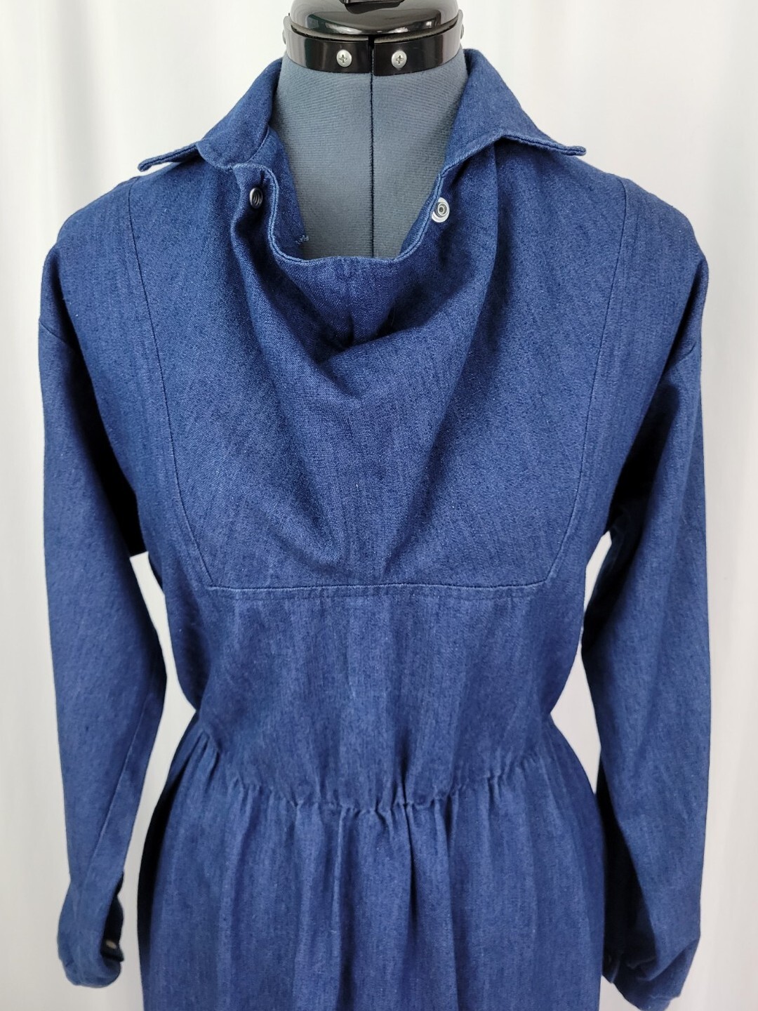 Vintage Impromptu Denim Dress w Snap Gathered Bib & Elastic Waist Size 9/10