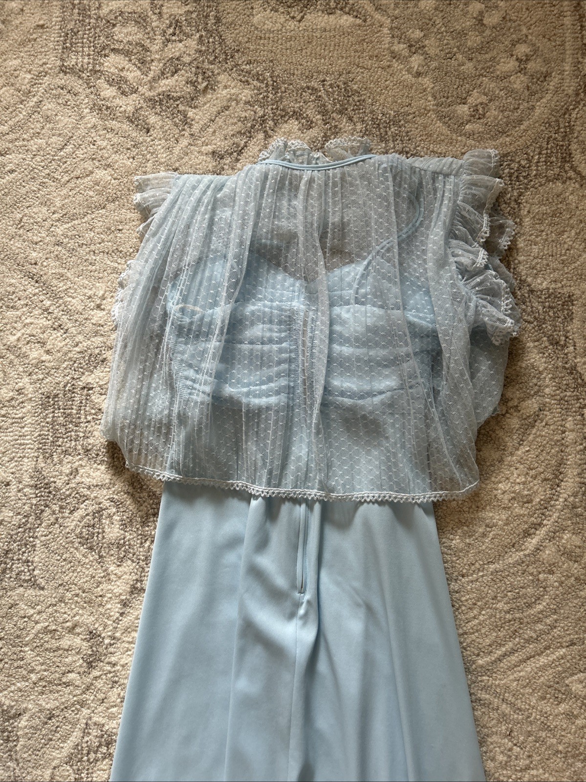 Vintage 1970’s Junior XS Blue Dress With Spaghetti Straps And Lace Jacket