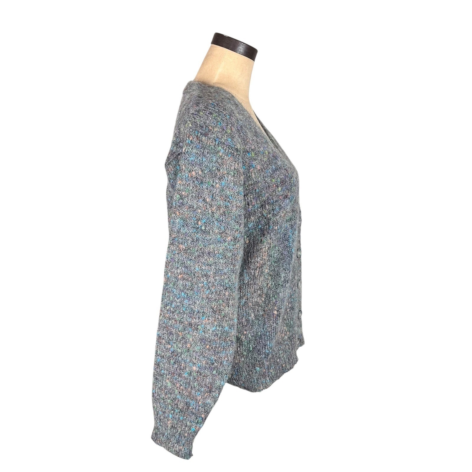 Vintage Mohair Blend Sportables Grey Confetti Knit Cardigan Sweater Small
