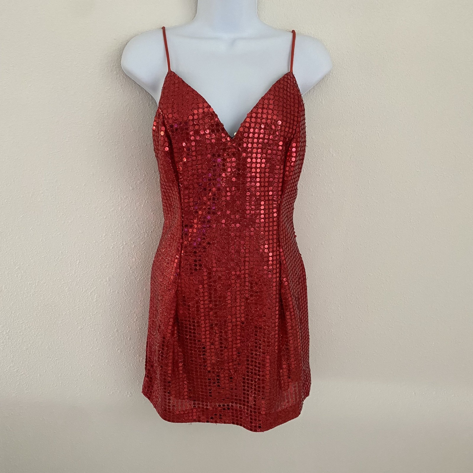 Vintage Roberta Womens 5 Red Sequin Mini Dress Party Cocktail Spaghetti Strap