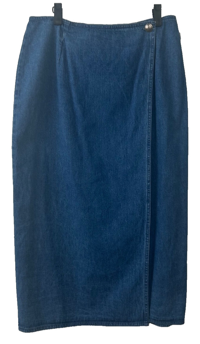 NWT Vintage Ralph Lauren Country 14 Denim Wrap Skirt 100% Cotton Blue Union A58