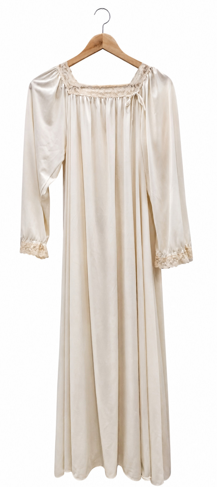 Vintage Komar Cream Lace Trim Nightgown Maxi Gown Small 100% Antron Nylon Cottag