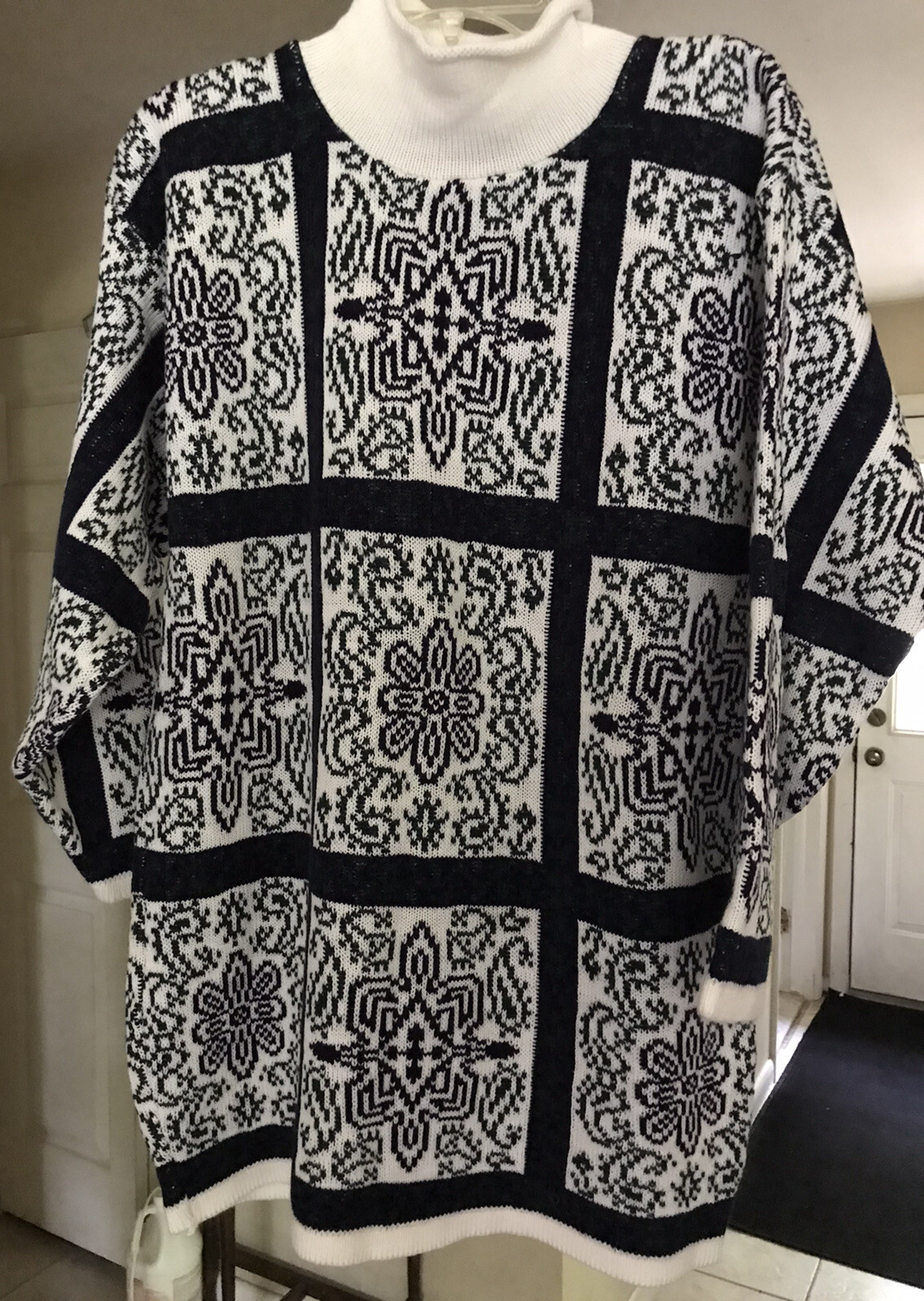 Vintage 80s Sweater Blue Green White Geometric Pattern, Cut 4 U Brand, Sz Medium
