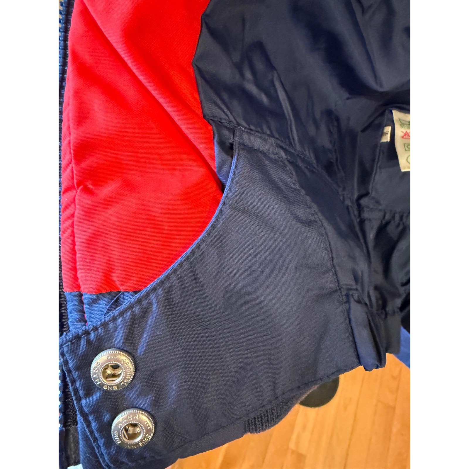 Vtg 80s Obermeyer Panther Down Puffer Ski Jacket Navy Blue Red Womens 14 Preppy