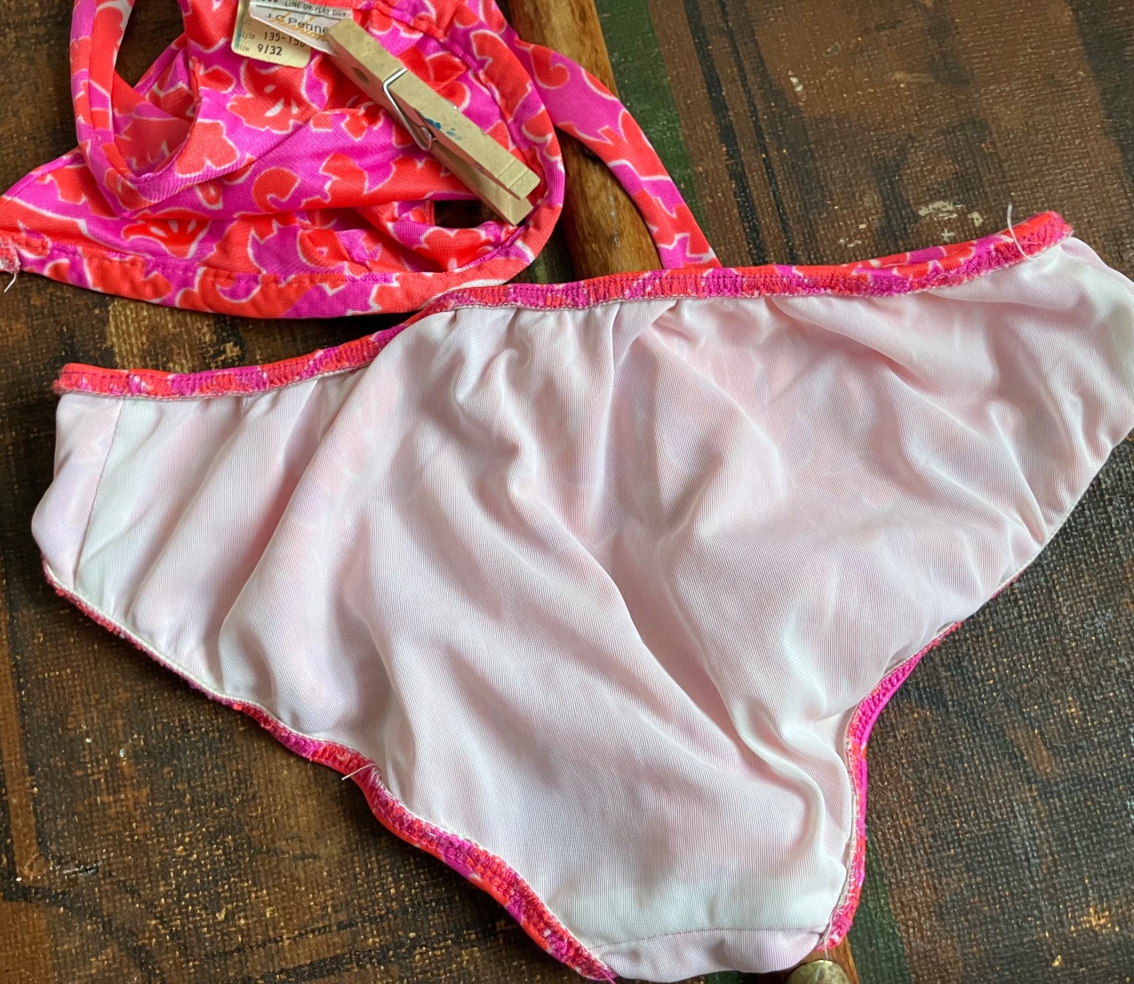 VTG 60s JC PENNEY PSYCHEDELIC 3 PIECES HOT PINK+ORANGE BIKINI+DRESS USA 9/32 EUC
