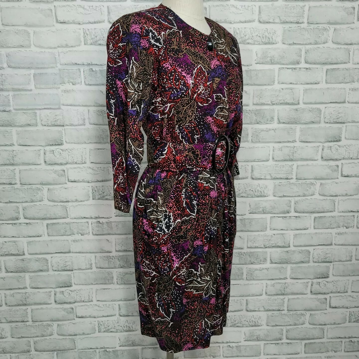 Vintage 80s 90s Cimmaron Womens S Abstract Button Front Dress W/ Belt Geeky