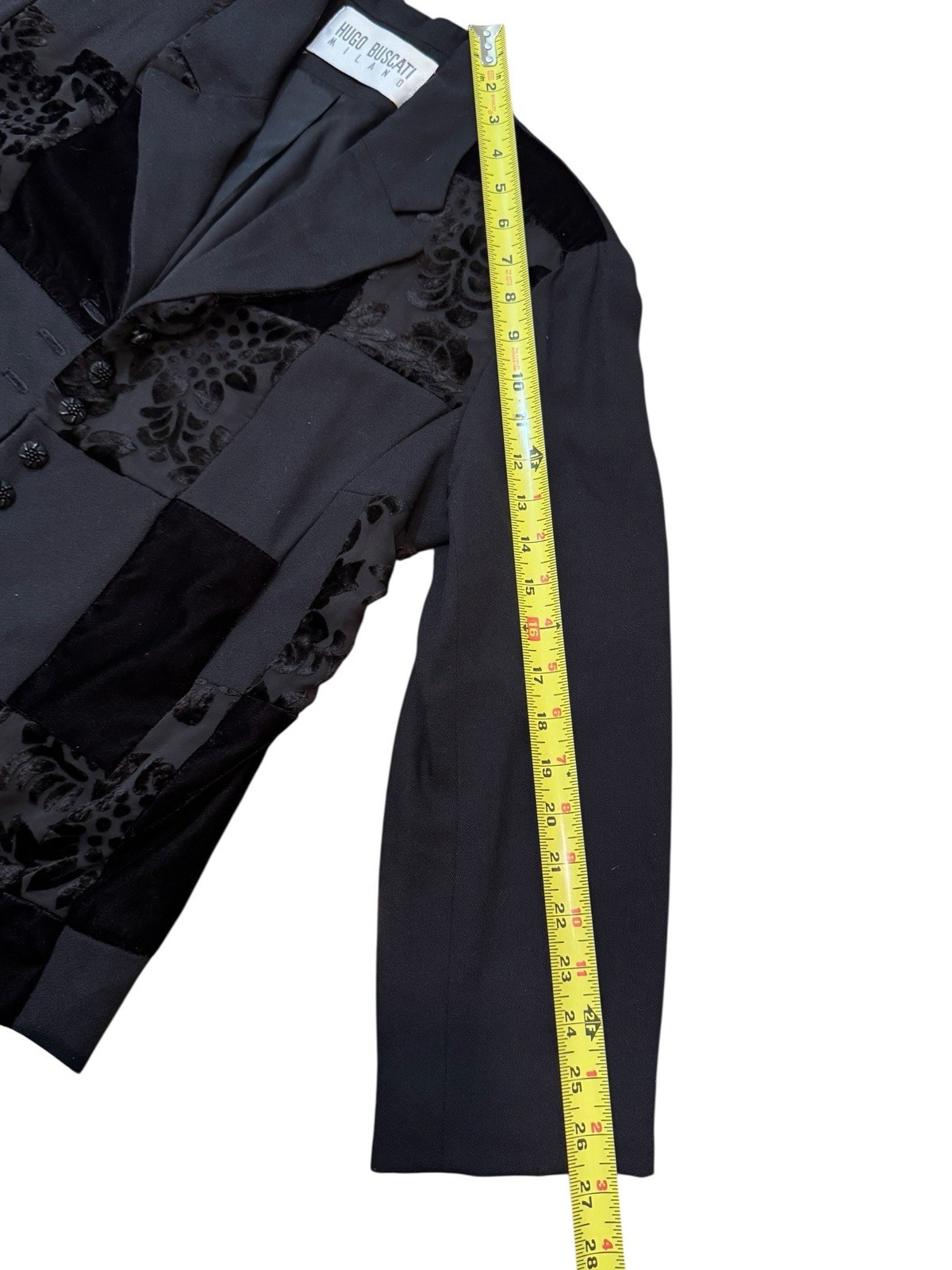 Vintage Hugo Buscati Milano Velvet Burnout Blazer M Black Patchwork 90s Luxe