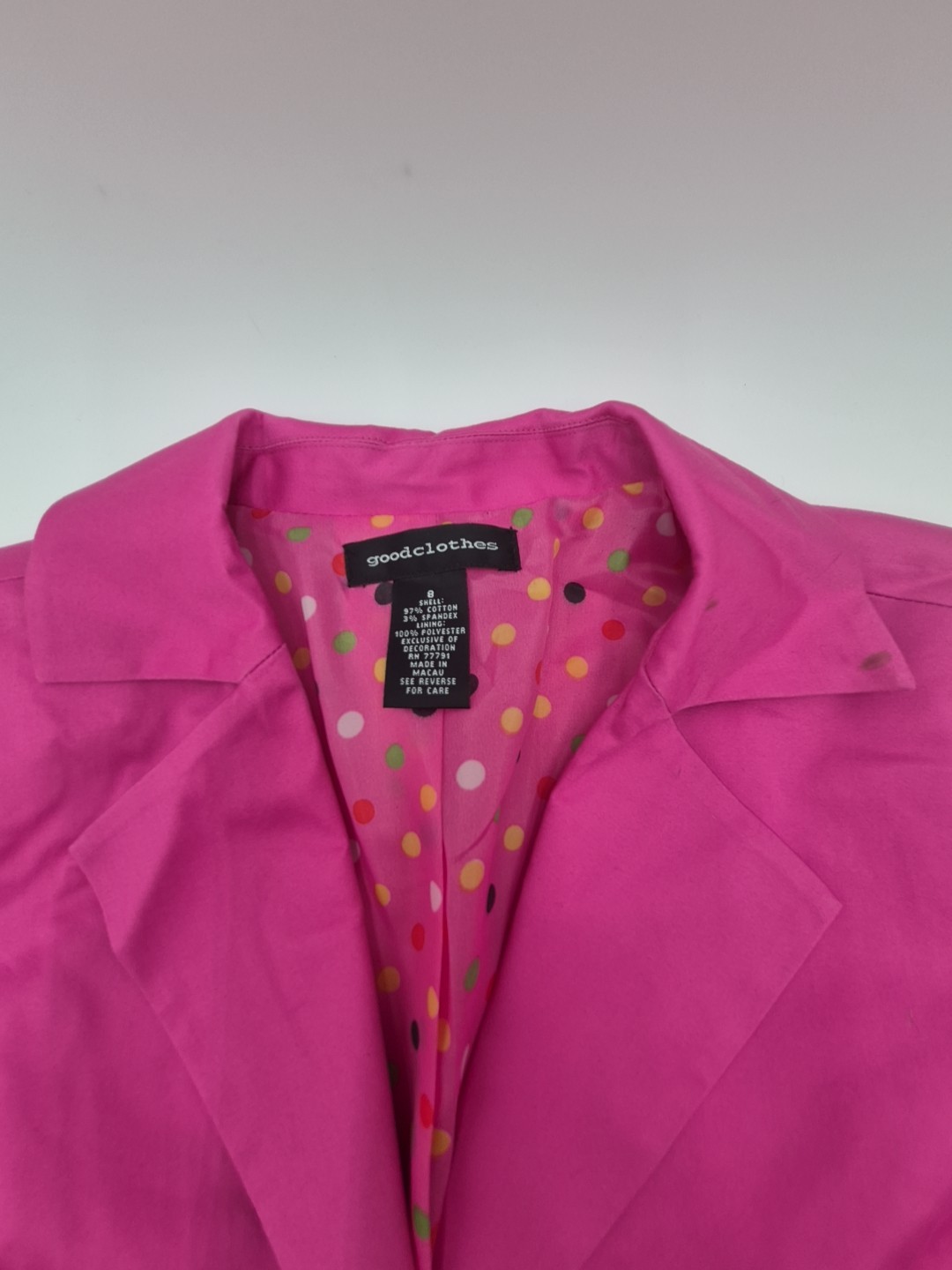 Vtg Good Clothes Women’s Jacket 1990’s Pink&Ribbon W/Polka Dot Lining Sz.8 Nwt