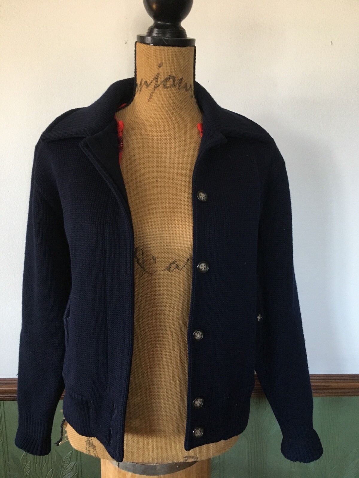 Vtg. Blue Marshall Field’s Country Shop Wool Sweater Jacket Removable Lining M