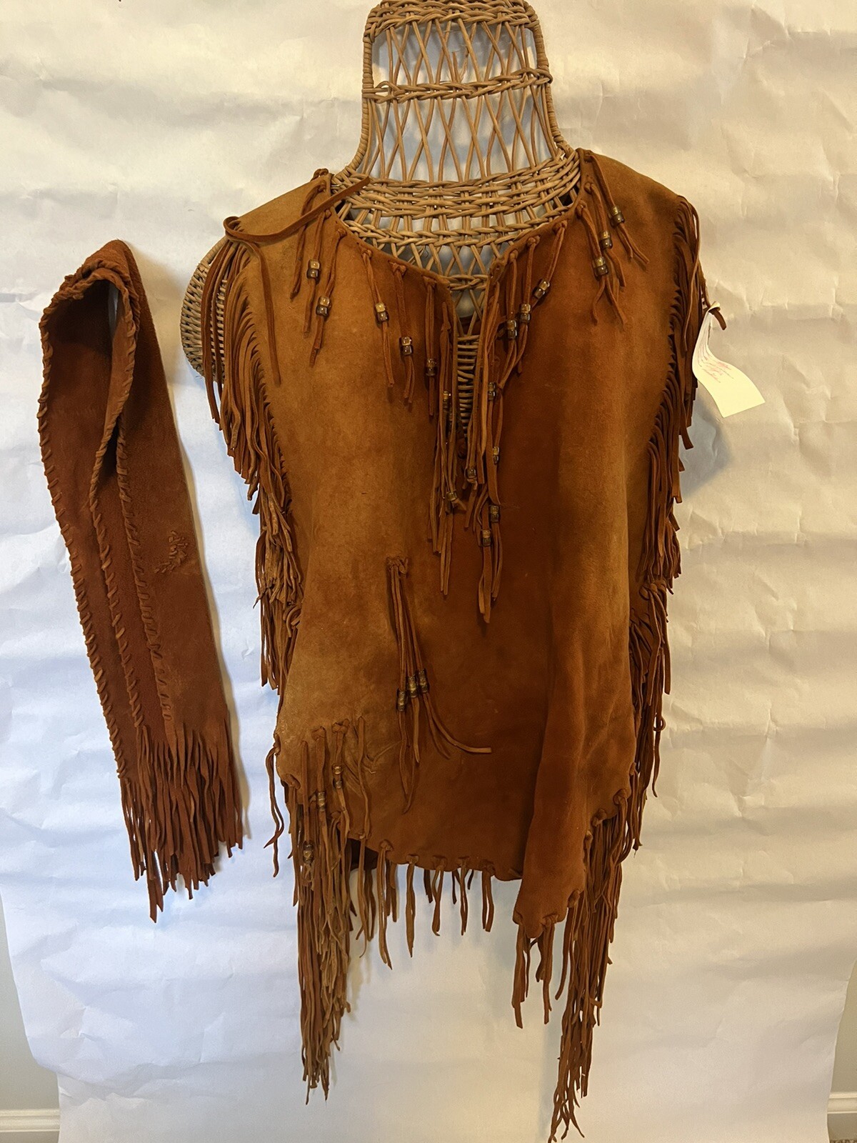 Vtg Fringed Top Leather With Neck Piece And Hair Clip Split Cow Hide