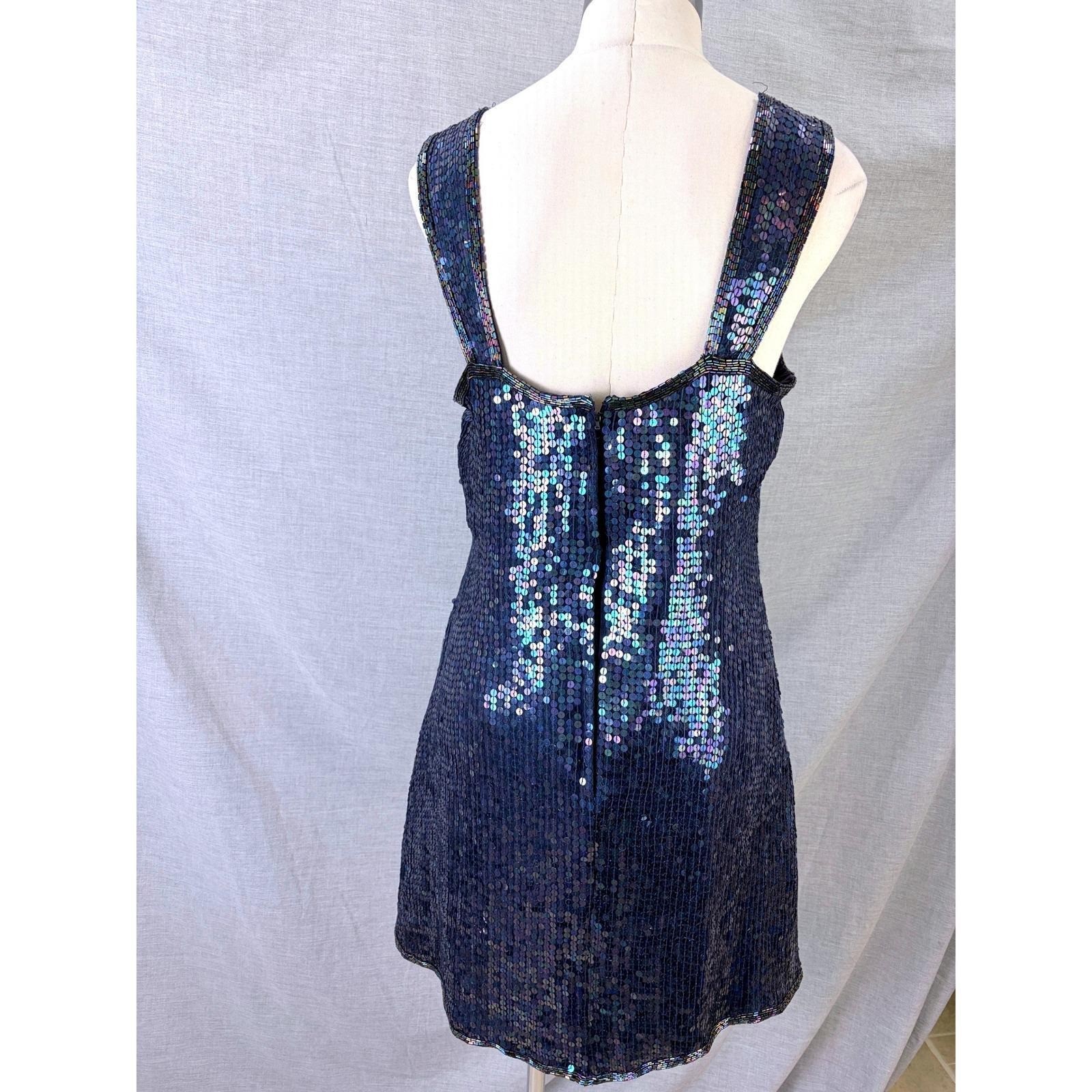 Vintage Expressions Silk Sequin Mini Dress Iridescent Blue Party Dress 12