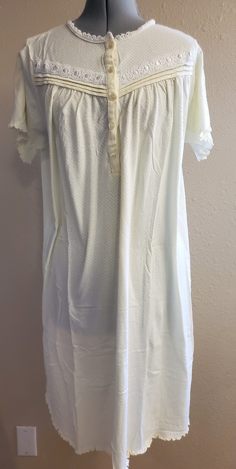 Vintage Go Softly Womens Night Gown Yellow Medium semi Sheer Cotton Grannycore