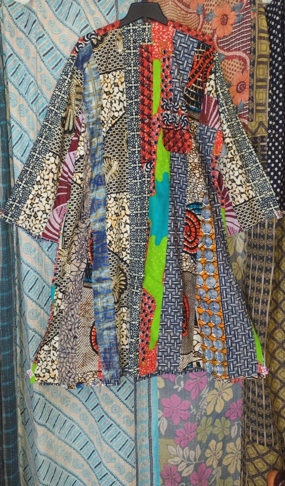 VTG. Crazy Patchwork African Kaftan Dress Cotton 56B Handmade One of a Kind