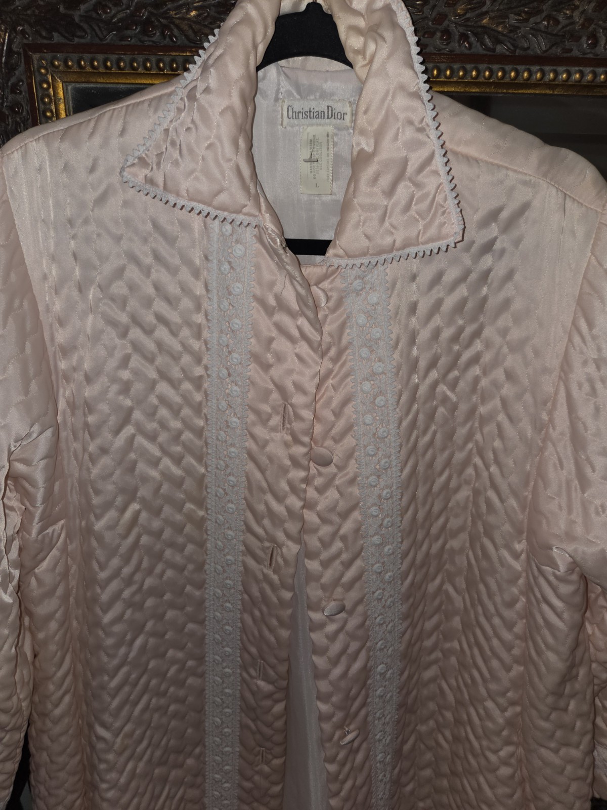 RARE VTG Christian Dior Lingerie Satin Lace Quilted Robe Peach L