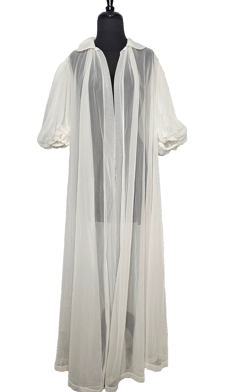 Vtg 60s VANITY FAIR White Sheer Chiffon Peignoir Robe Puff Sleeve Nylon Bridal