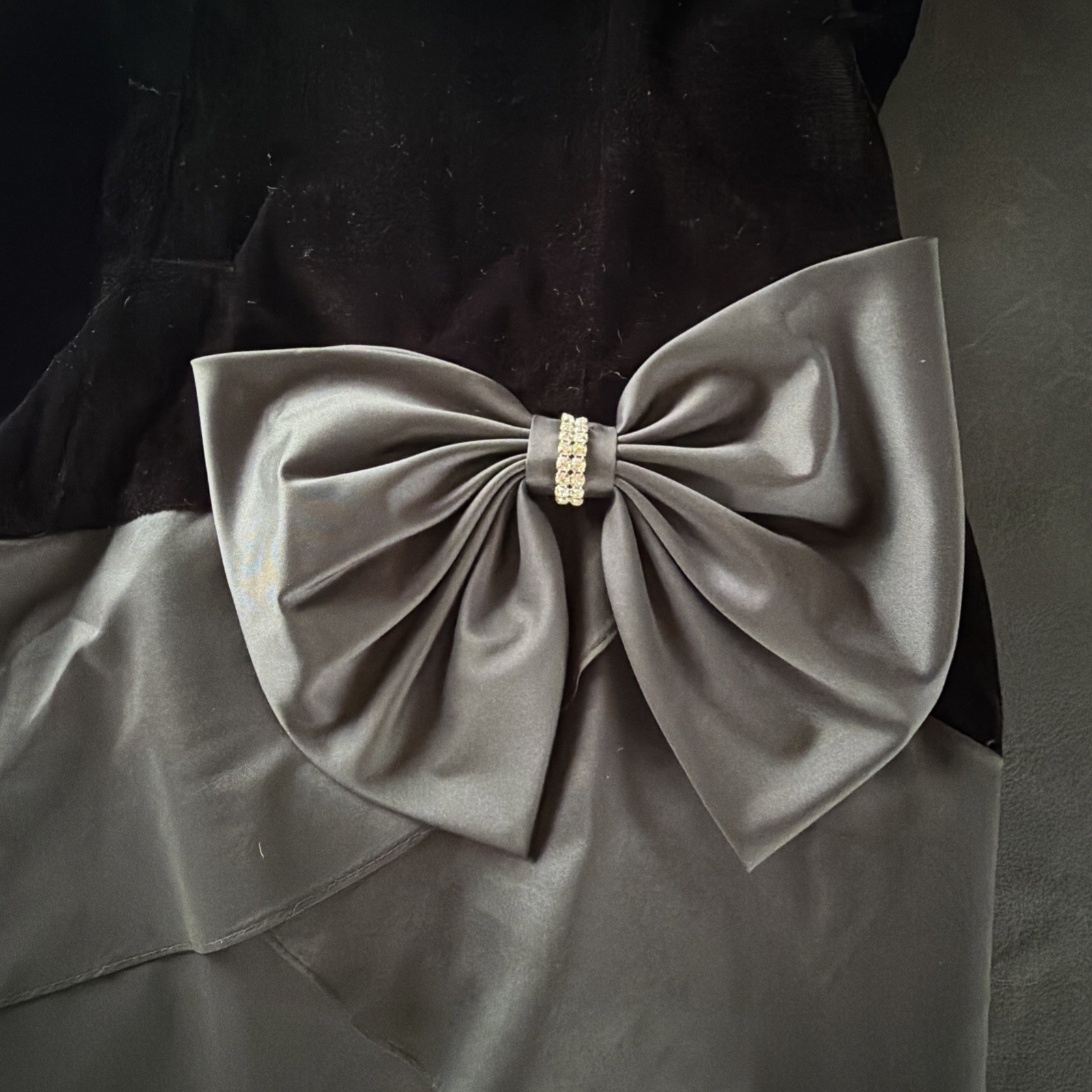 Vintage 80s HW Collections Black Velvet Satin Bow Party Dress Size 6