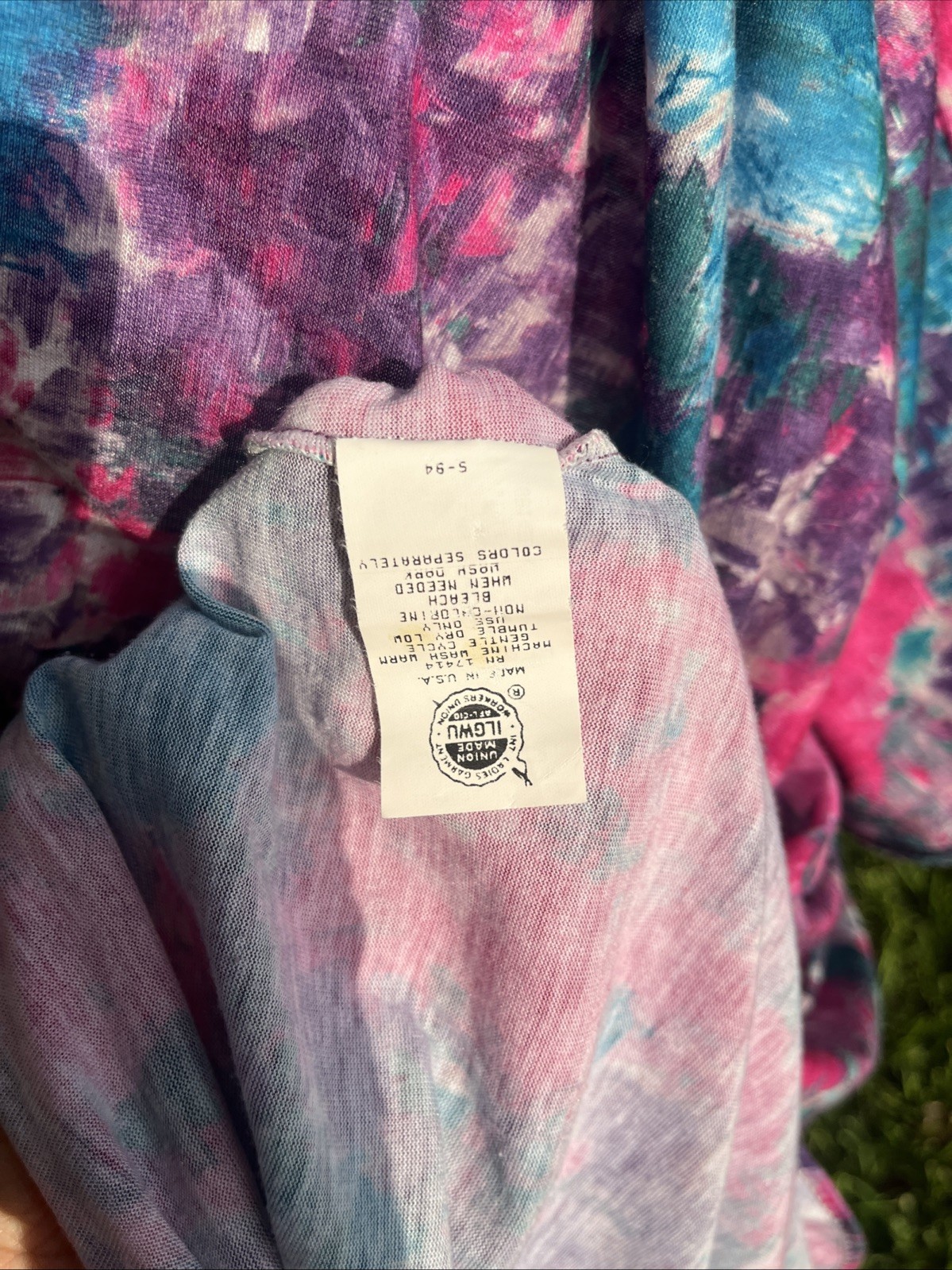 Caftan Lounge Dress Batwing Floral Plus Size Pink Blue Made USA Vintage