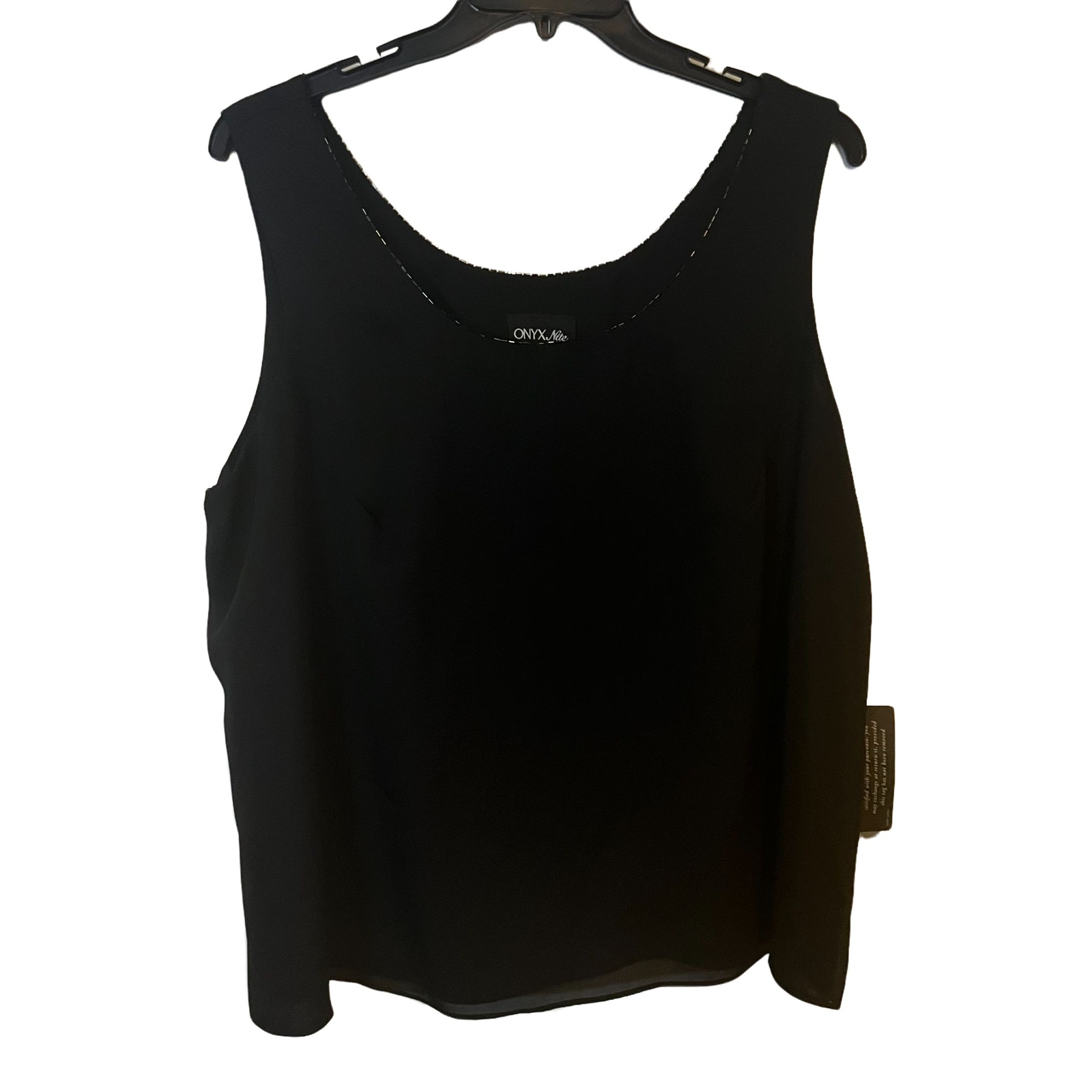 ONYX Nite Camisole by Wendye Chaitin Tank Black Beaded Neckline VINTAGE USA 2X