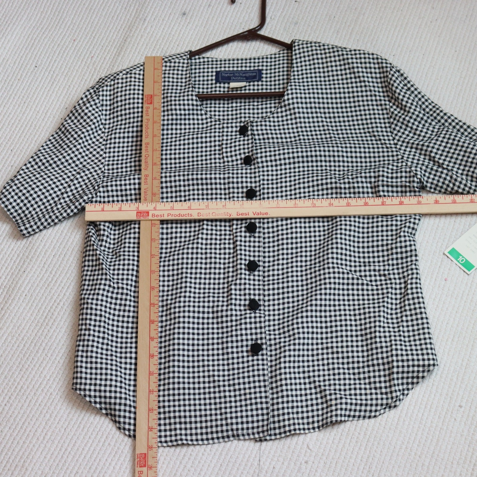 NWT Vintage Norton McNaughton Petites Gingham Blouse Size 10P Black White Check