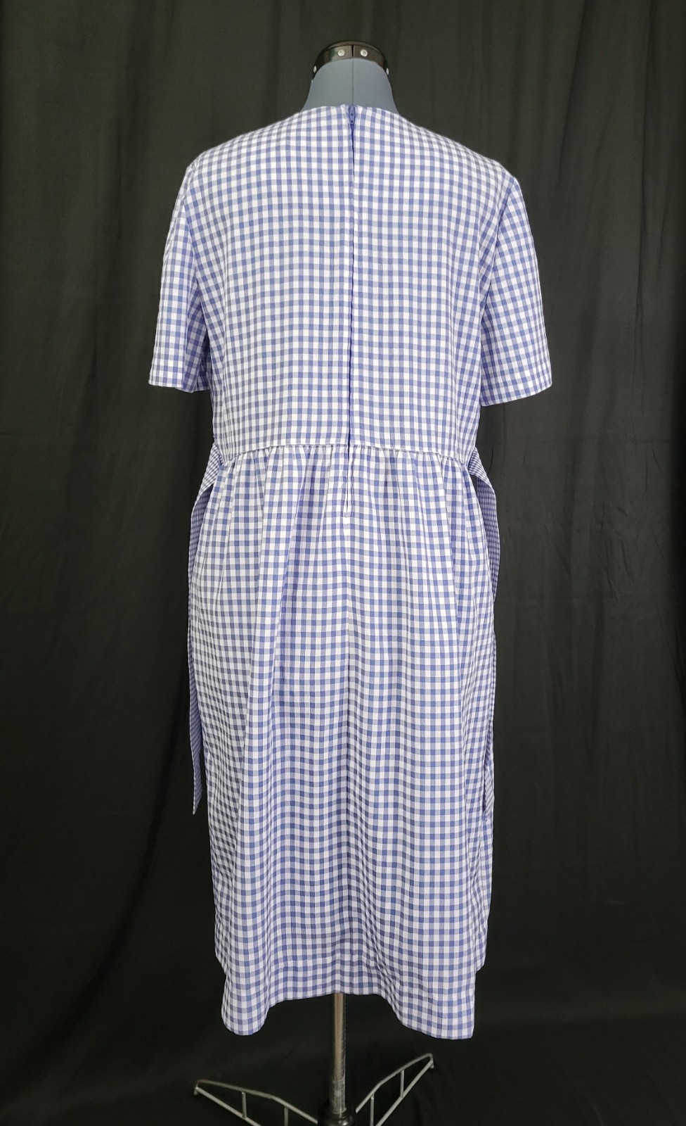 Vintage Kathie Lee Blue & White Gingham Checked Dress w Tie Waist Size 12
