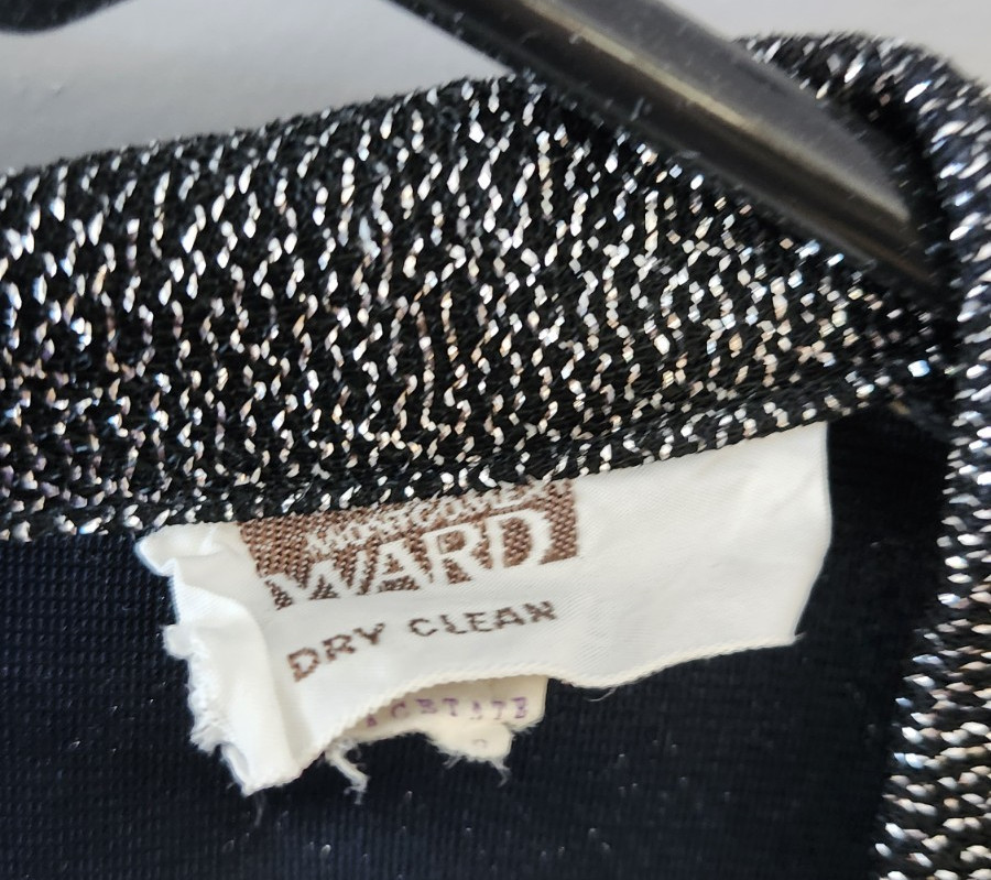Vintage Montgomery Ward Black Silver Sparkle 3 Piece Pant Suit + Dress/Top