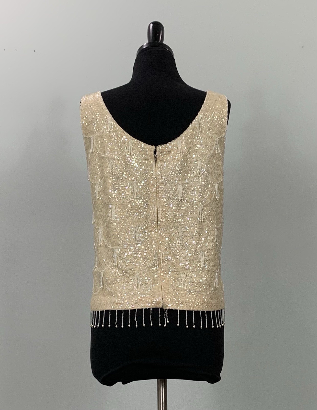VTG Sparkle Sweater Top – Beads and Sequins Cream Off White – Holiday Party – M
