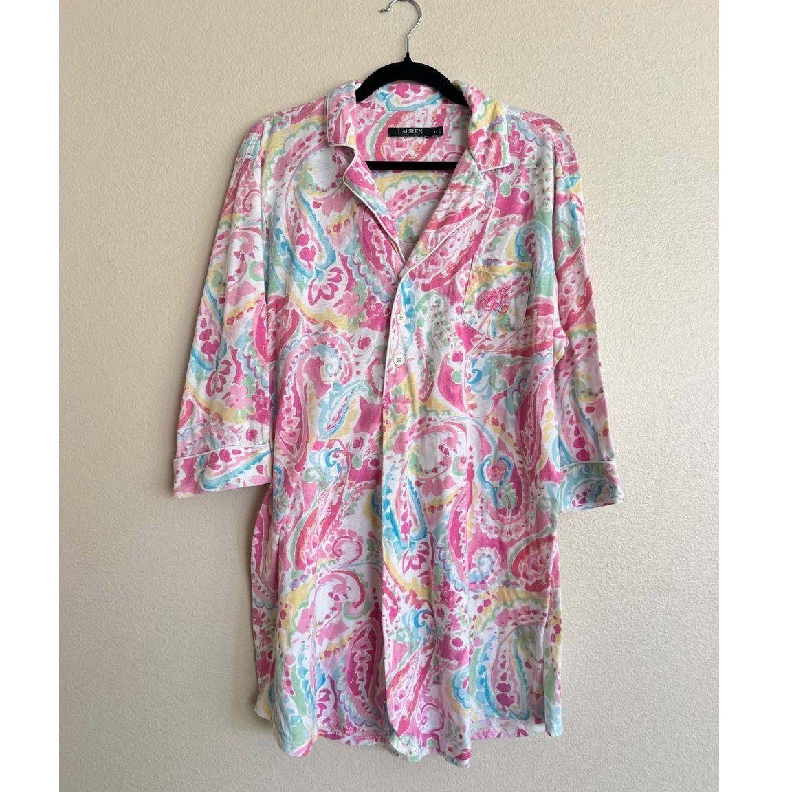 Lauren Ralph Lauren Paisley Sleep Shirt XL Cotton Button Front Nightshirt Y2K