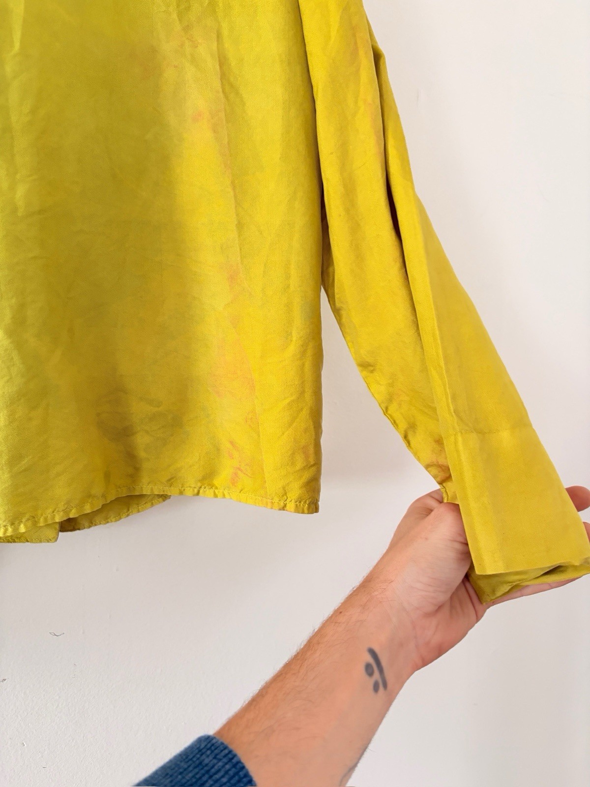 Vintage Antique 1920s 1930s Chartreuse Silk Trumpet Sleeve Blouse Shell Button S