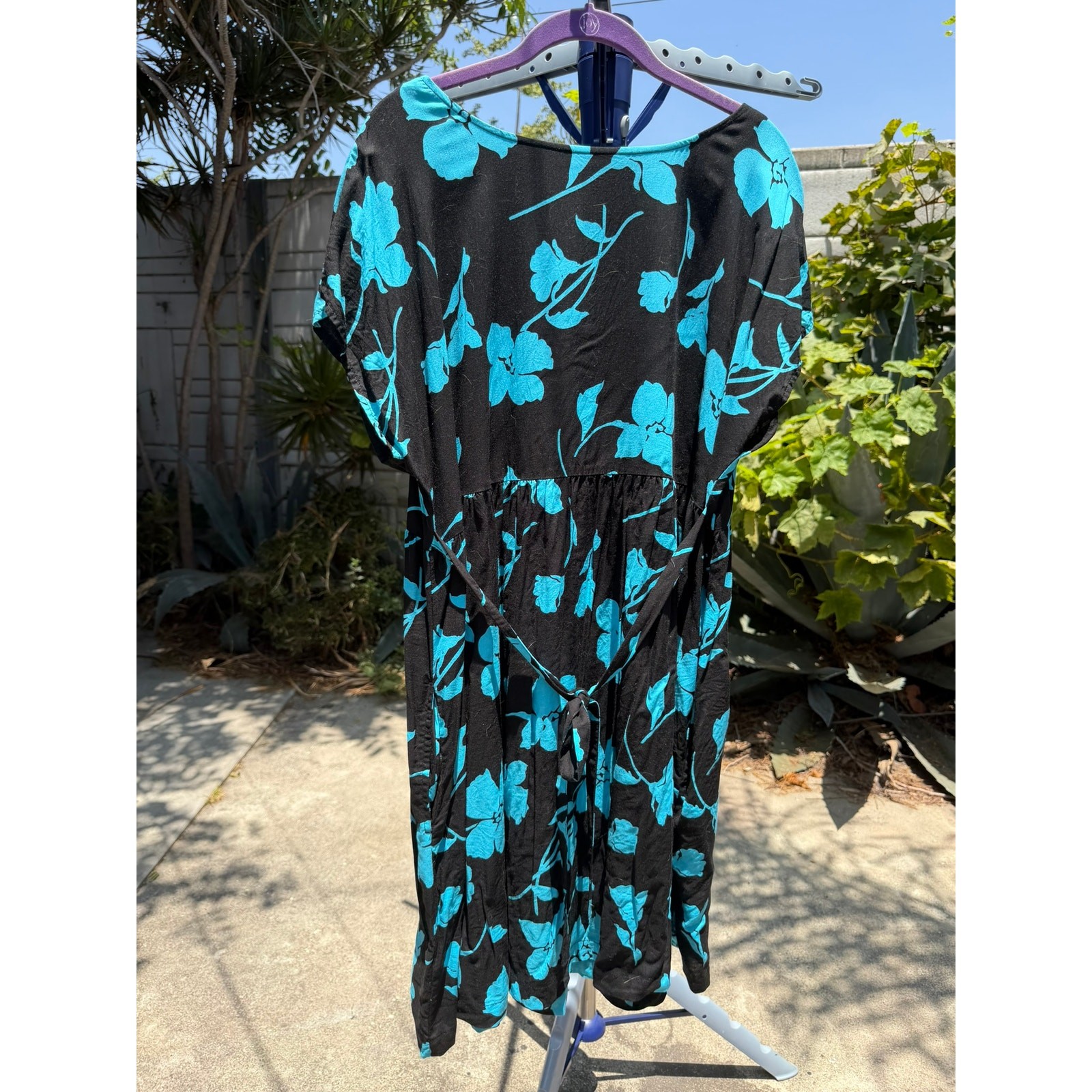 Vintage 90s Jennifer Moore Babydoll Mini Dress Extra Large Turquoise Flowers