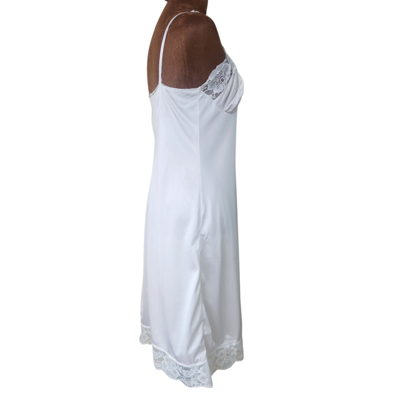 Kayser Vintage Slip Dress Floral Lace White Size 32 Adjustable Straps